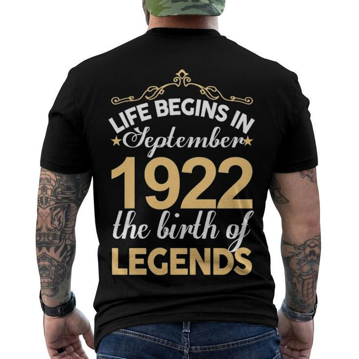 September 1922 Birthday Life Begins In September 1922 V2 Men's T-Shirt Back Print