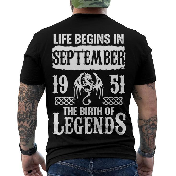 September 1951 Birthday Life Begins In September 1951 Men's T-Shirt Back Print