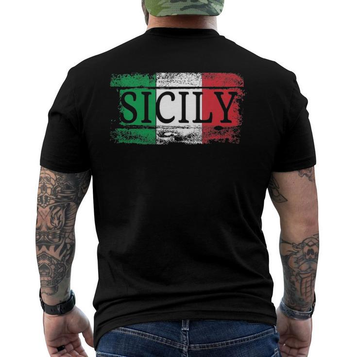 Sicilian Italian Italy Flag I Vintage Sicily Vacation Travel Men's Back Print T-shirt