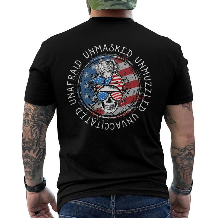 Skull Unafraid Unmasked Unmuzzled Unvaccinated 4Th Of July Men's Back Print T-shirt