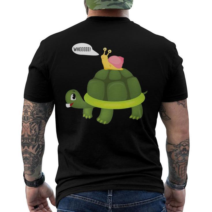Snail Riding Turtle Men's Back Print T-shirt
