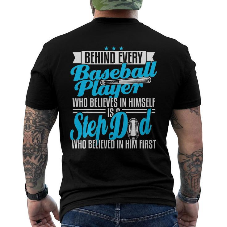 Mens Step Dad Stepfather Baseball Son Fathers Day Men's Back Print T-shirt