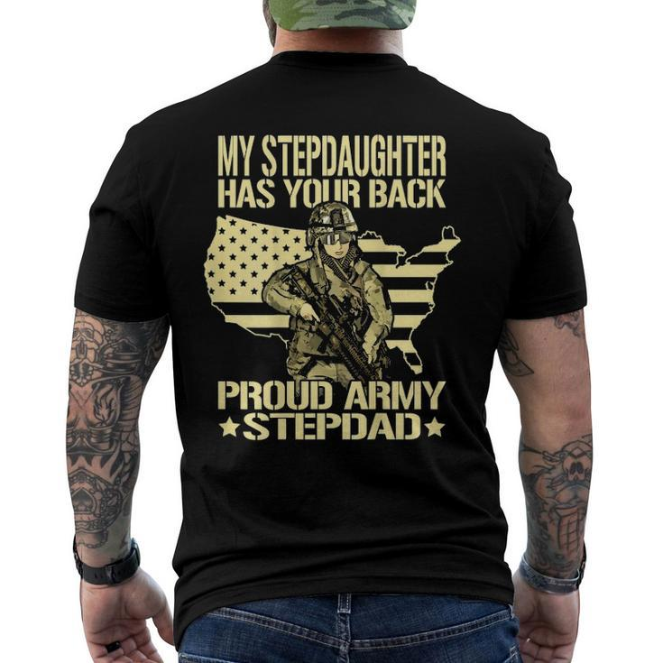 Mens My Stepdaughter Has Your Back - Proud Army Stepdad Dad Men's Back Print T-shirt
