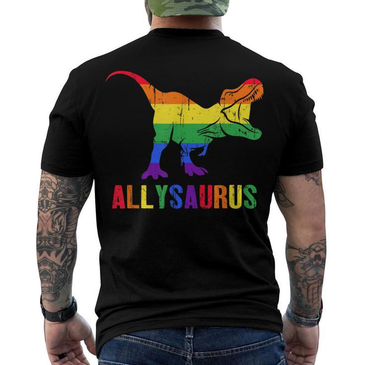 T Rex Dinosaur Lgbt Gay Pride Flag Allysaurus Ally Men's Back Print T-shirt