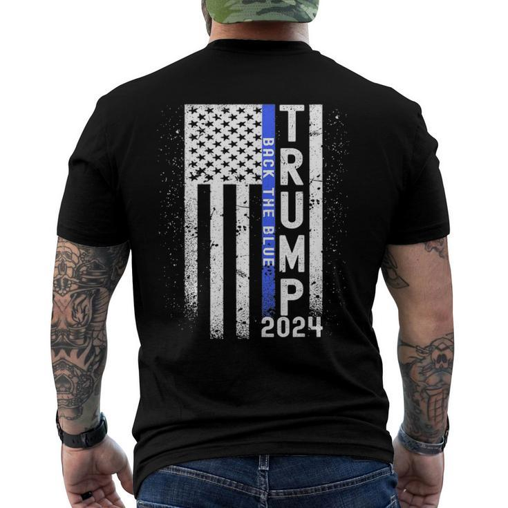 Trump 2024 Back The Blue American Flag Blue Line 4Th Of July Men's Back Print T-shirt