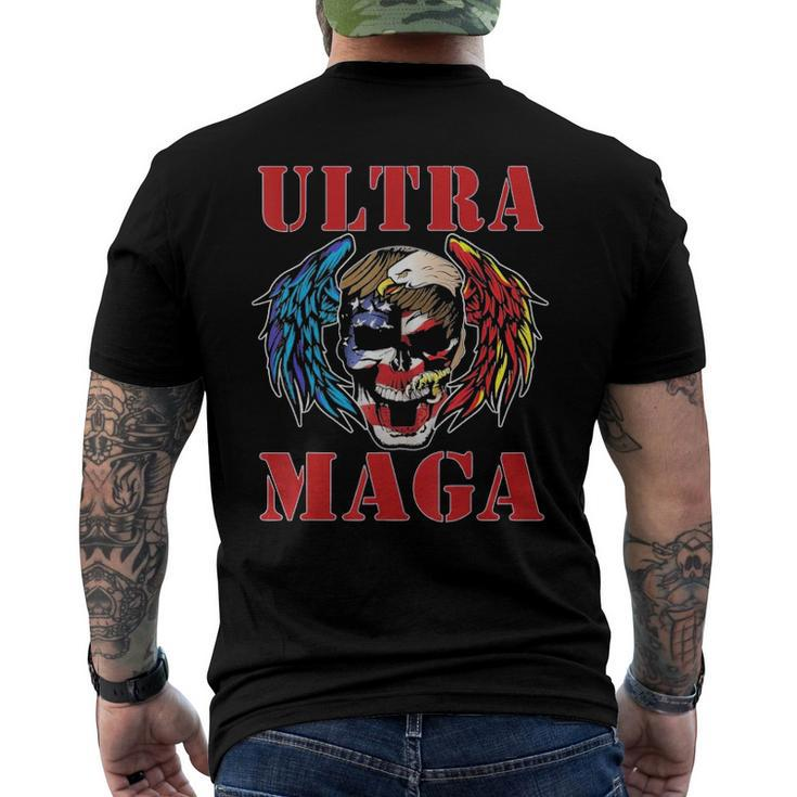 Ultra Maga Anti Joe Biden American Flag Skull Bald Eagle Men's Back Print T-shirt