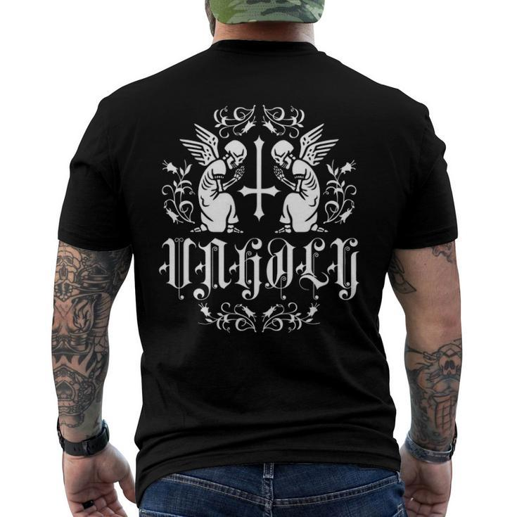 Unholy Praying Skeletons With Inverted Upside Down Cross Men's Back Print T-shirt