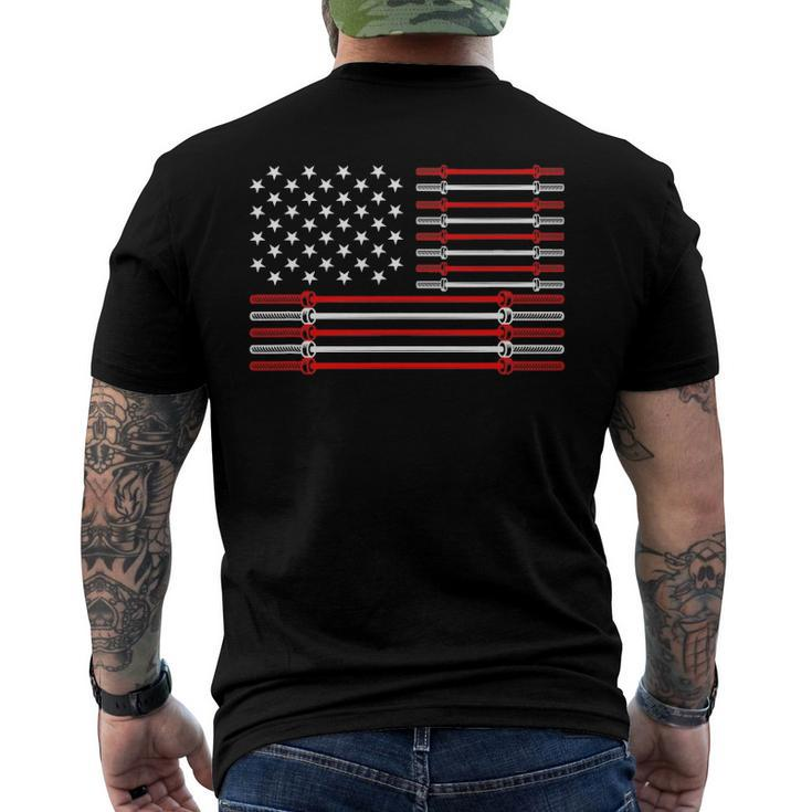 Us Flag Barbells Weightlifting Patriotic Gym Workout Men's Back Print T-shirt
