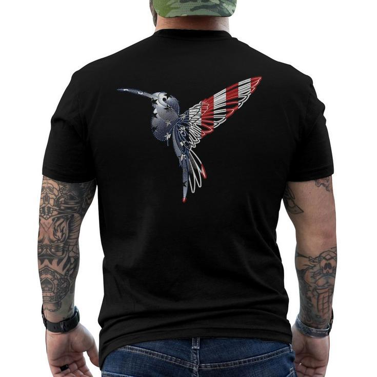 Womens Usa American Flag Dot Art Cute Bird Hummingbird 4Th Of July V Neck Men's Back Print T-shirt