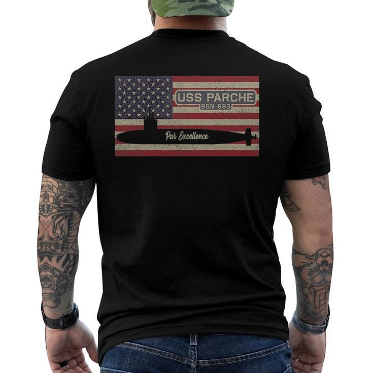 Uss Parche Ssn-683 Submarine Usa American Flag Men's Back Print T-shirt