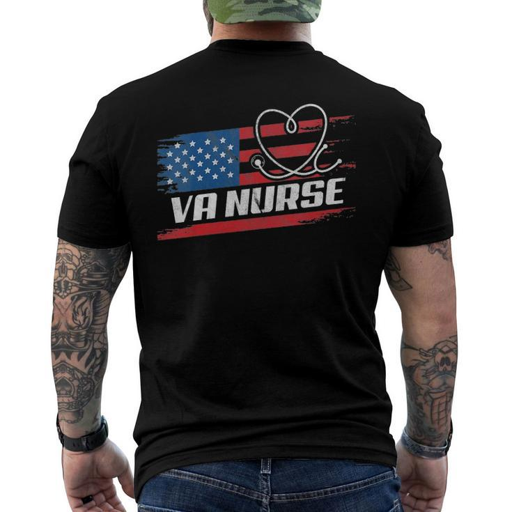 Womens Va Nurse Usa American Flag Stethoscope 4Th Of July Patriotic V-Neck Men's Back Print T-shirt