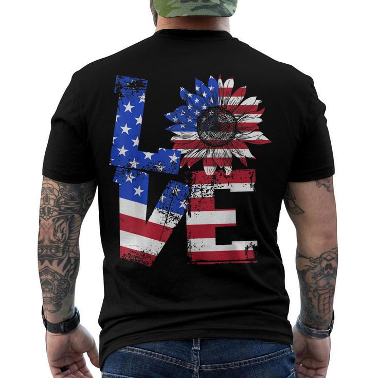 Vintage Love Sunflower Patriotic American Flag 4Th Of July Men's T-shirt Back Print