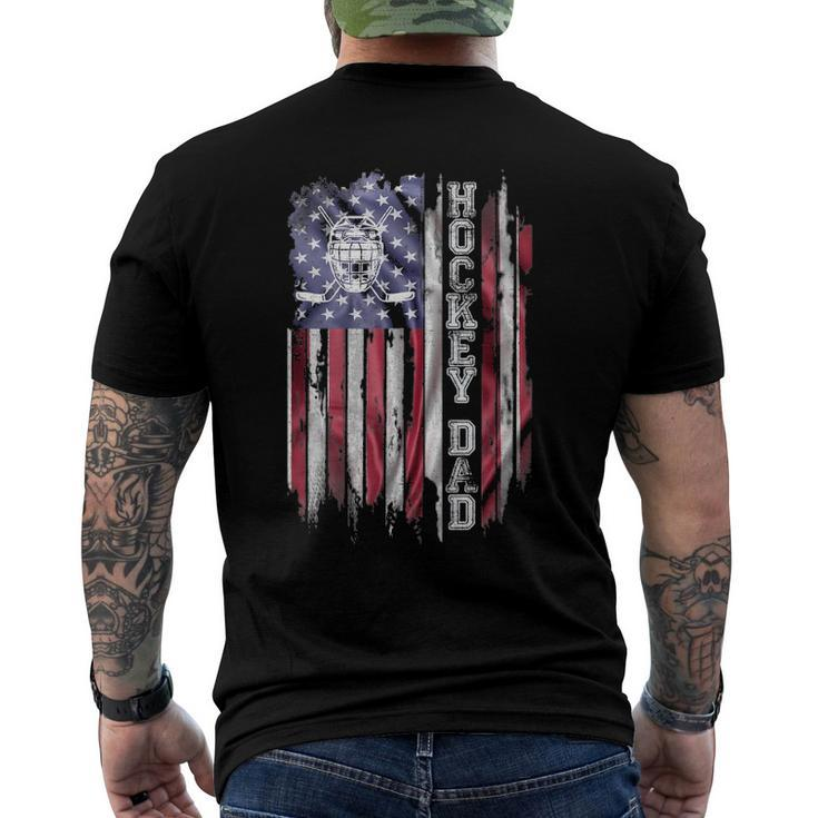Vintage Usa American Flag Proud Hockey Dad Silhouette Funny Men's Crewneck Short Sleeve Back Print T-shirt