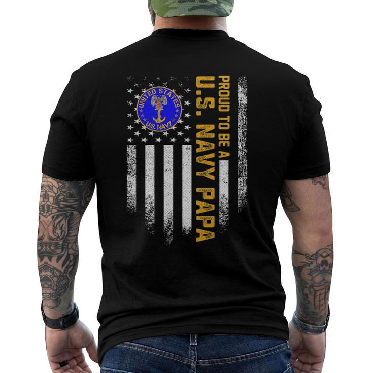 Vintage Usa American Flag Proud To Be Us Navy Papa Military Men's Back Print T-shirt