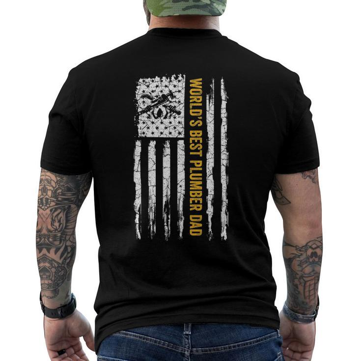 Vintage Usa American Flag Worlds Best Plumber Dad Plumbing Men's Back Print T-shirt