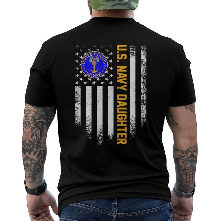 Vintage Usa Flag Proud Us Navy Daughter Veteran Military Men's Back Print T-shirt