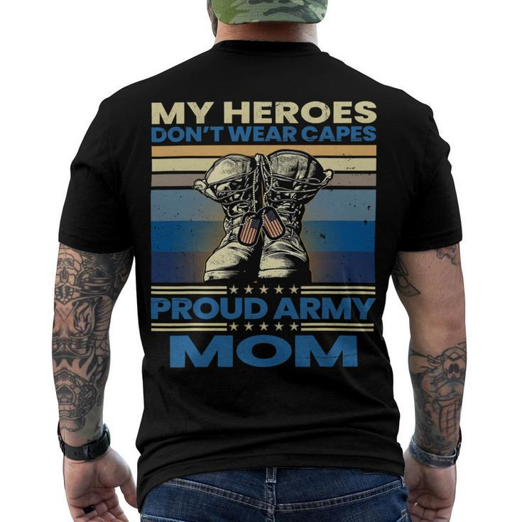 Vintage Veteran Mom My Heroes Dont Wear Capes Army Boots T-Shirt Men's Crewneck Short Sleeve Back Print T-shirt