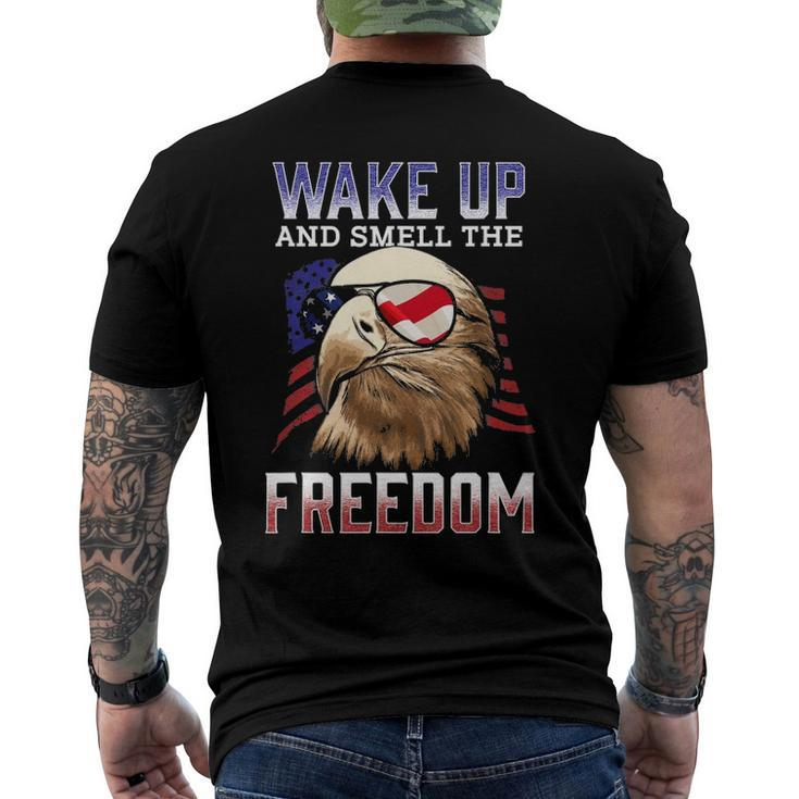 Wake Up And Smell The Freedom Murica American Flag Eagle Men's Back Print T-shirt