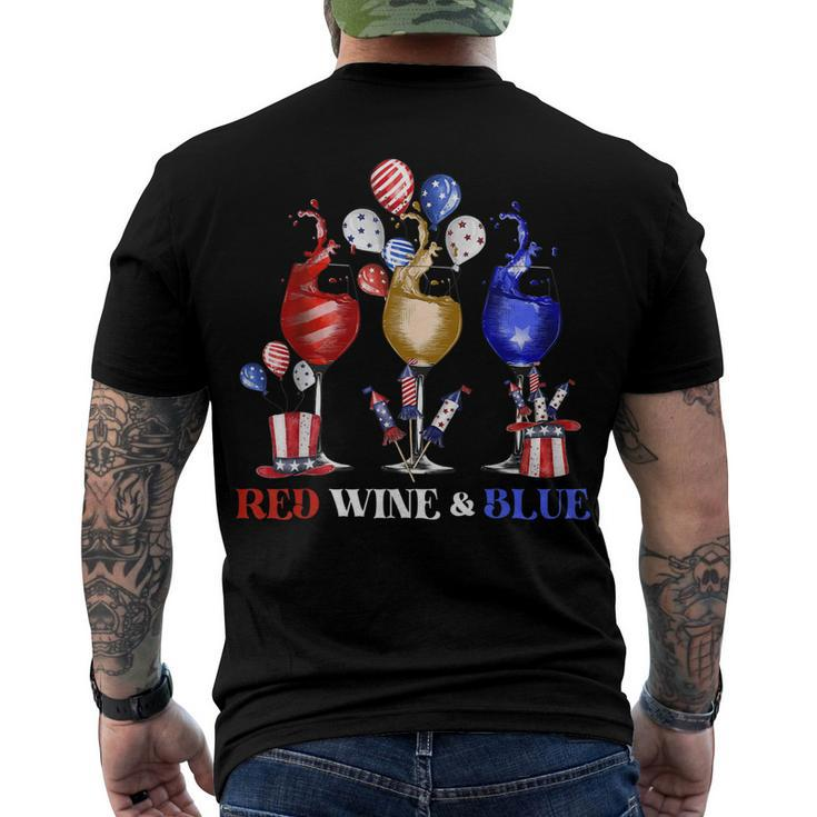 Wine Glasses 4Th Of July Red White And Blue Firework Men's T-shirt Back Print