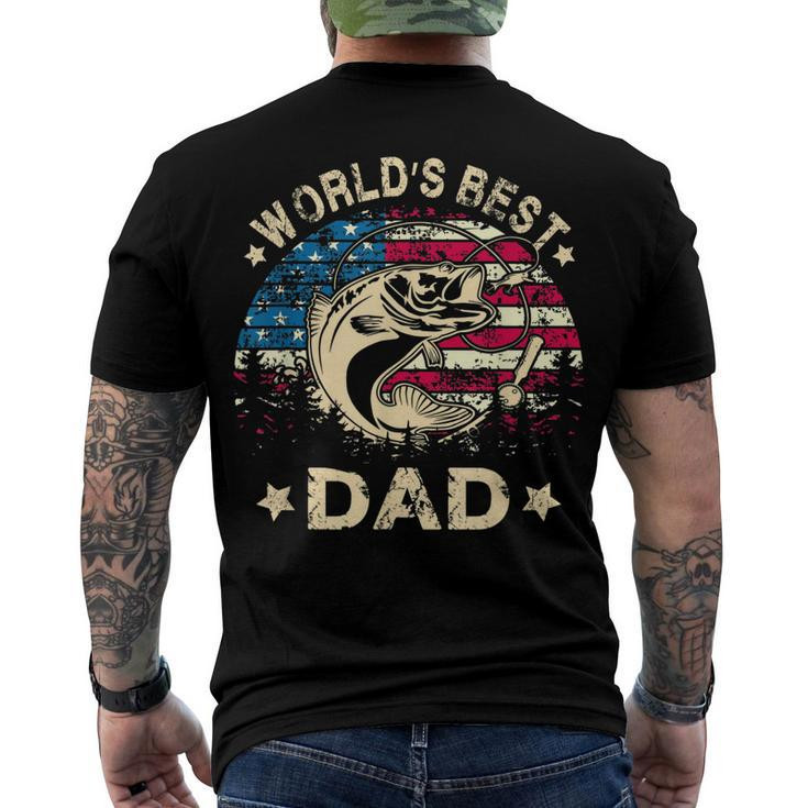 Mens Worlds Best Fishing Dad T 4Th Of July American Flag Men's T-shirt Back Print