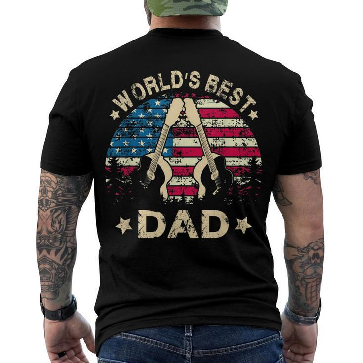 Mens Worlds Best Guitar Dad T 4Th Of July American Flag Men's T-shirt Back Print