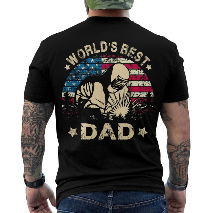 Mens Worlds Best Welder Dad T 4Th Of July American Flag Men's T-shirt Back Print