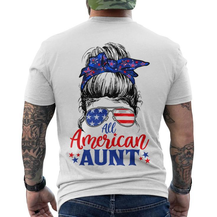 4Th Of July All American Aunt Messy Bun Patriotic Usa Flag Men's T-shirt Back Print