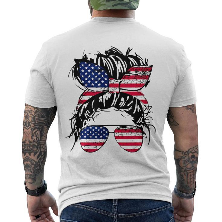 4Th Of July American Flag Patriotic Daughter Messy Bun Usa Men's Back Print T-shirt