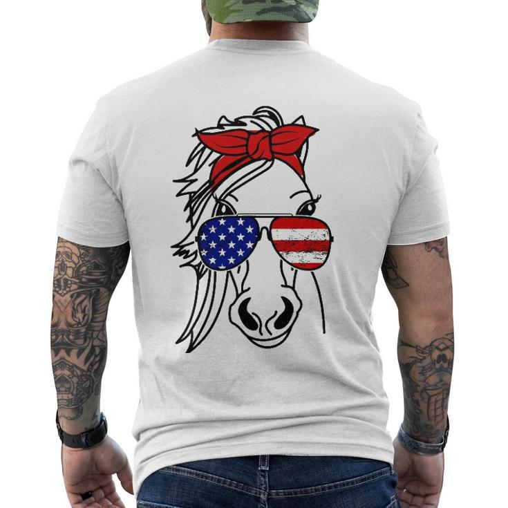 4Th Of July Patriotic Horse American Flag Sunglasses Men's Back Print T-shirt