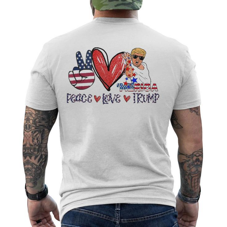 4Th Of July Peace Love Trump Merica Usa Flag Patriotic Men's Back Print T-shirt