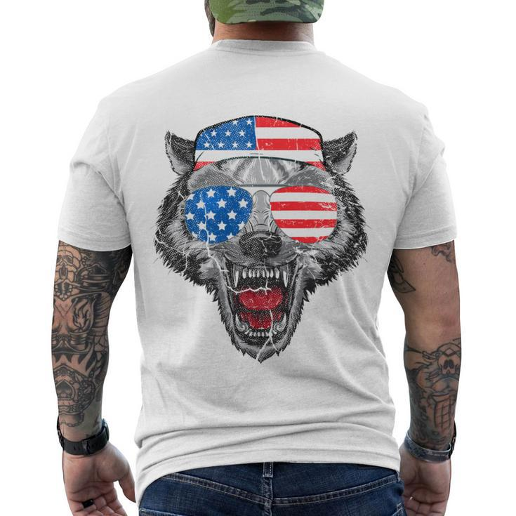 4Th Of July Wolf American Flag Usa Vintage Men Dad Men's T-shirt Back Print