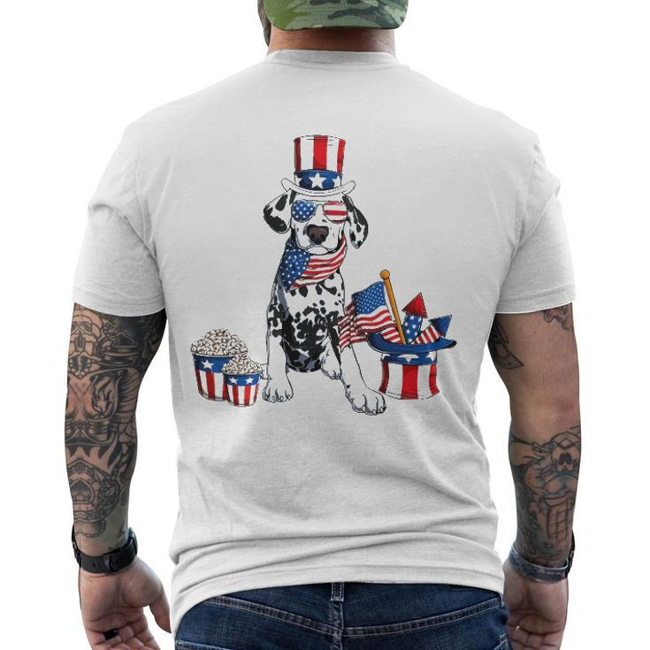 4Th Of July Dalmatian With American Flag Sunglasses Men's Crewneck Short Sleeve Back Print T-shirt