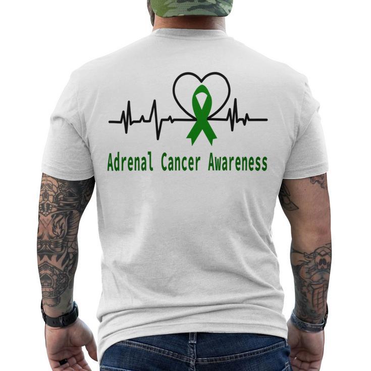 Adrenal Cancer Awareness Heartbeat Green Ribbon Adrenal Cancer Adrenal Cancer Awareness Men's Crewneck Short Sleeve Back Print T-shirt