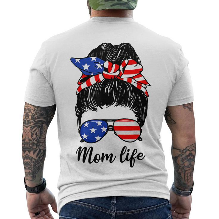 American Flag 4Th Of July Mom Life Messy Bun Mors Day T-Shirt Men's T-shirt Back Print