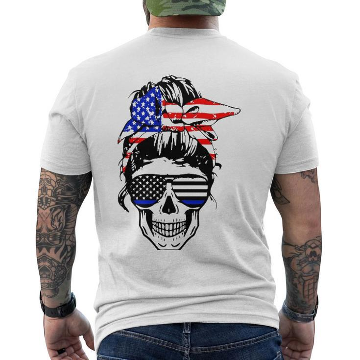 American Flag Skull Mom Patriotic 4Th Of July Police Men's Back Print T-shirt