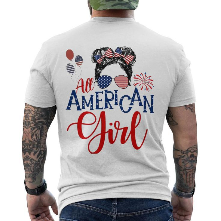 All American Girl 4Th Of July Messy Bun Sunglasses Usa Flag Men's Back Print T-shirt