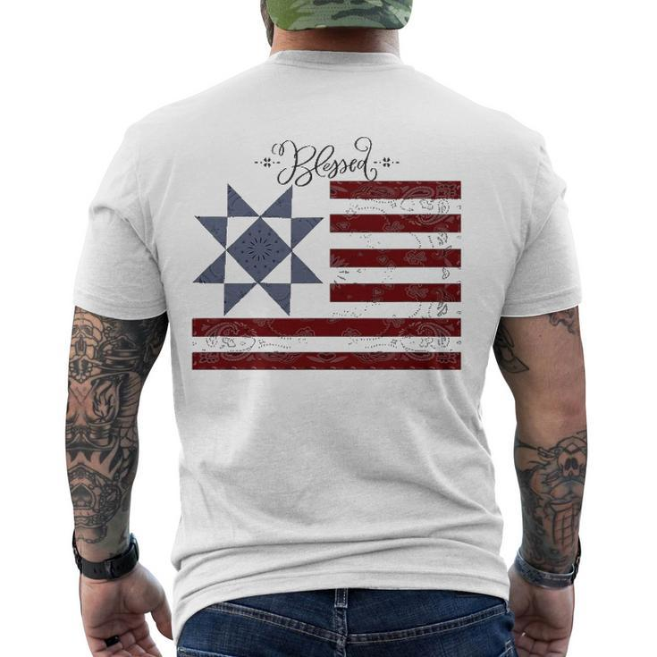 Barn Quilt July 4Th Gifts Vintage Usa Flag S Men's Crewneck Short Sleeve Back Print T-shirt