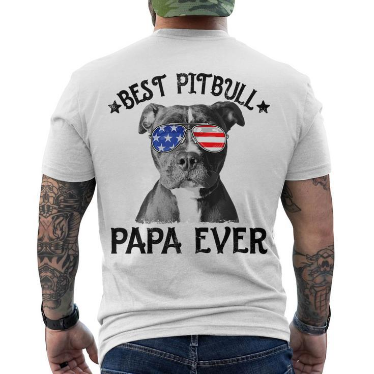 Mens Best Pitbull Papa Ever Dog Dad American Flag 4Th Of July Men's T-shirt Back Print