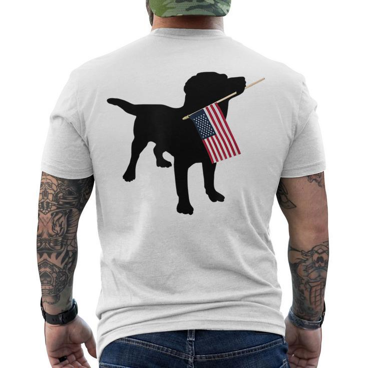 Black Lab Dog Holding July 4Th Patriotic Usa Flag Men's T-shirt Back Print