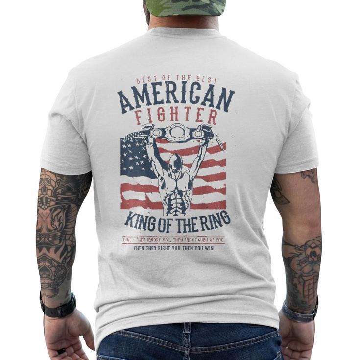Boxer Graphic With Belt Gloves & American Flag Distressed Men's Crewneck Short Sleeve Back Print T-shirt