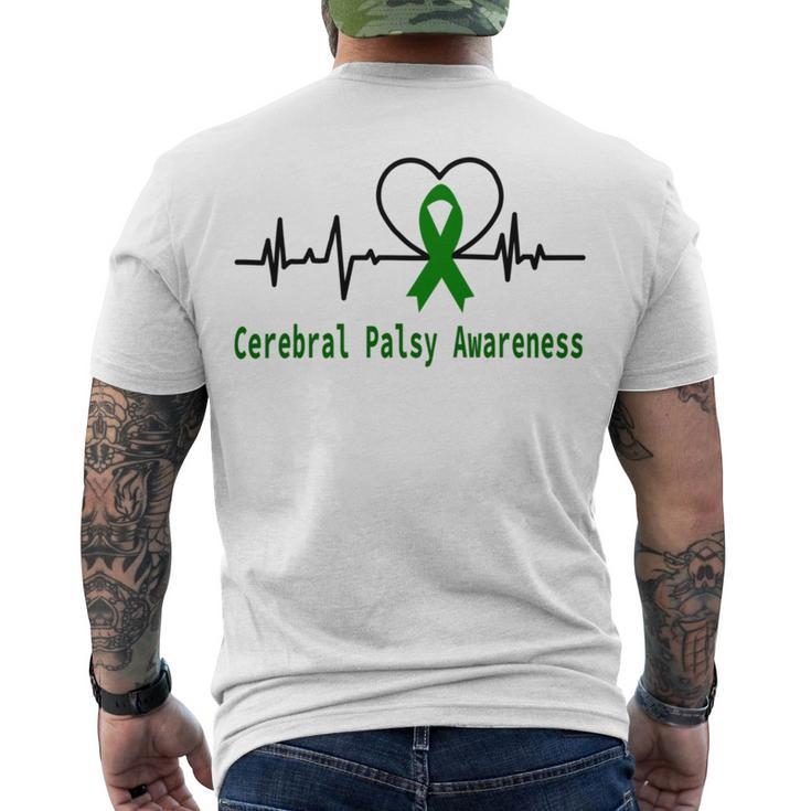 Cerebral Palsy Awareness Heartbeat  Green Ribbon  Cerebral Palsy  Cerebral Palsy Awareness Men's Crewneck Short Sleeve Back Print T-shirt