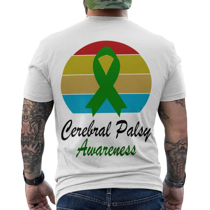 Cerebral Palsy Awareness Vintage Green Ribbon Cerebral Palsy Cerebral Palsy Awareness Men's Crewneck Short Sleeve Back Print T-shirt