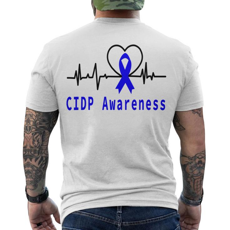 Chronic Inflammatory Demyelinating Polyneuropathy Cidp Awareness Heartbeat  Blue Ribbon  Cidp Support  Cidp Awareness Men's Crewneck Short Sleeve Back Print T-shirt