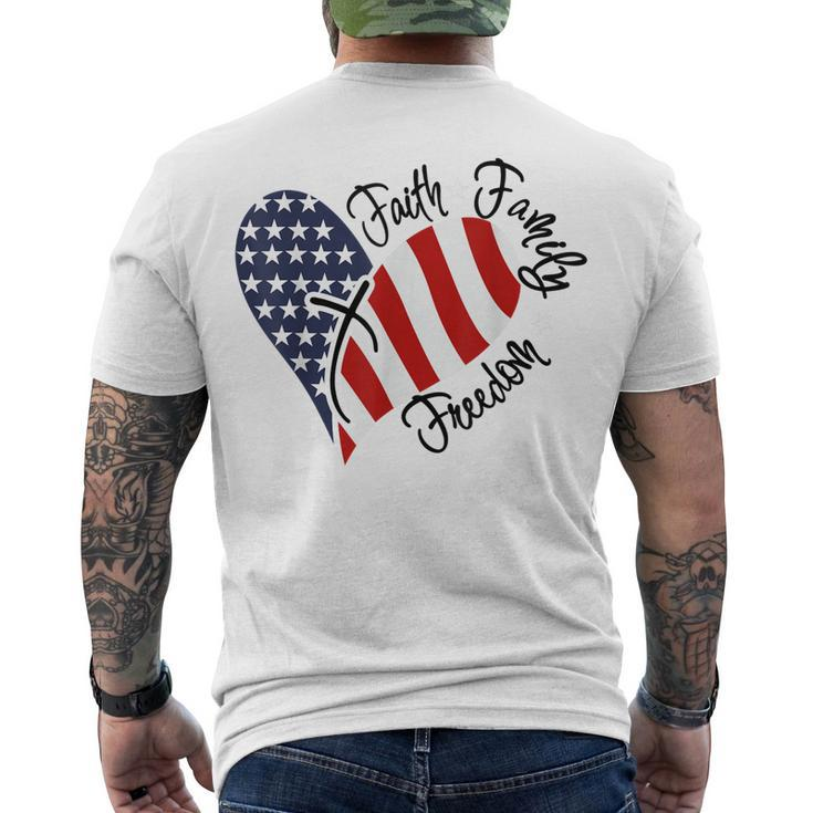 Faith Family Freedom 4th Of July American Flag Heart Men's T-shirt Back Print