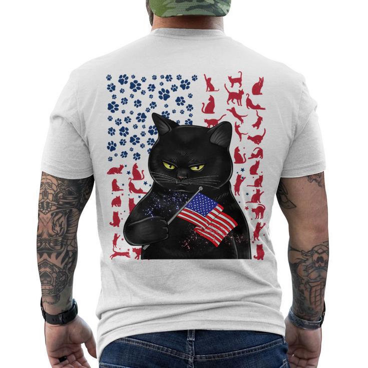 Funny Black Cat Independence Flag 633 Shirt Men's Crewneck Short Sleeve Back Print T-shirt