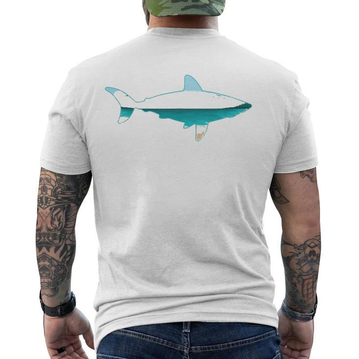 Great White Shark Print With Landscape - Shark Lover Men's Back Print T-shirt