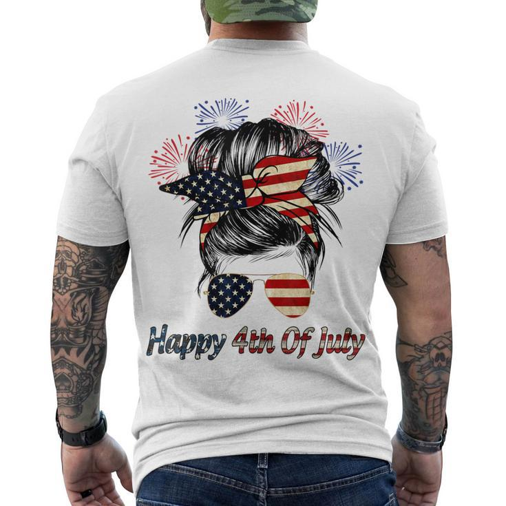 Happy 4Th Of July Messy Bun American Flag Firework Men's T-shirt Back Print