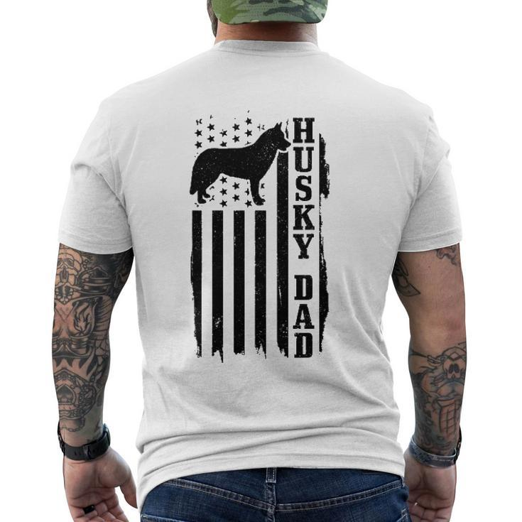 Mens Husky Dad Vintage American Flag Patriotic Husky Dog Men's Back Print T-shirt