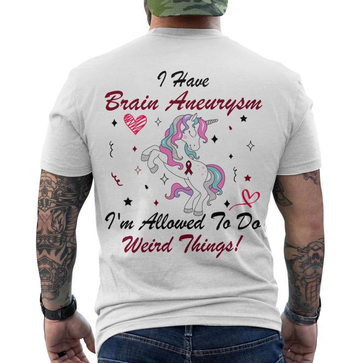 I Have Brain Aneurysm Im Allowed To Do Weird Things  Unicorn Burgundy Ribbon  Brain Aneurysm  Bpd Brain Aneurysm Men's Crewneck Short Sleeve Back Print T-shirt