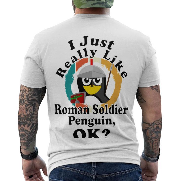 I Really Like Roman Soldier Penguin Ok Men's Crewneck Short Sleeve Back Print T-shirt